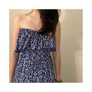 Yidarton Strapless Maxi Dress –Navy & White Floral Size S